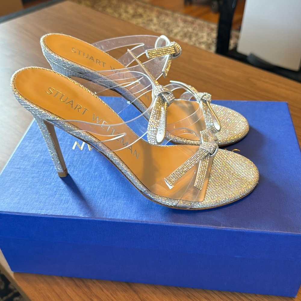 Stuart Weitzman Bow 100 slide Swarovski crystal sandal 6.5 b